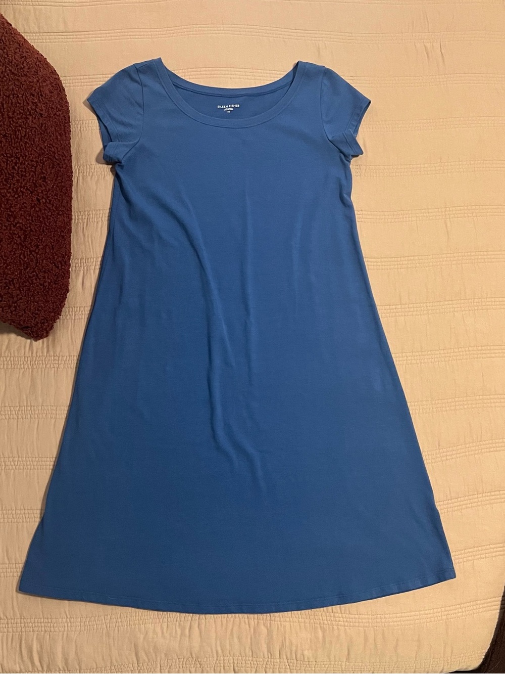 Eileen Fisher Blue Scoop Neck Knee Length Tee Dress Minimalist Travel Cotton